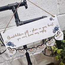 Load image into Gallery viewer, Grandchildren fill a place in your heart Plaque with hanging hearts