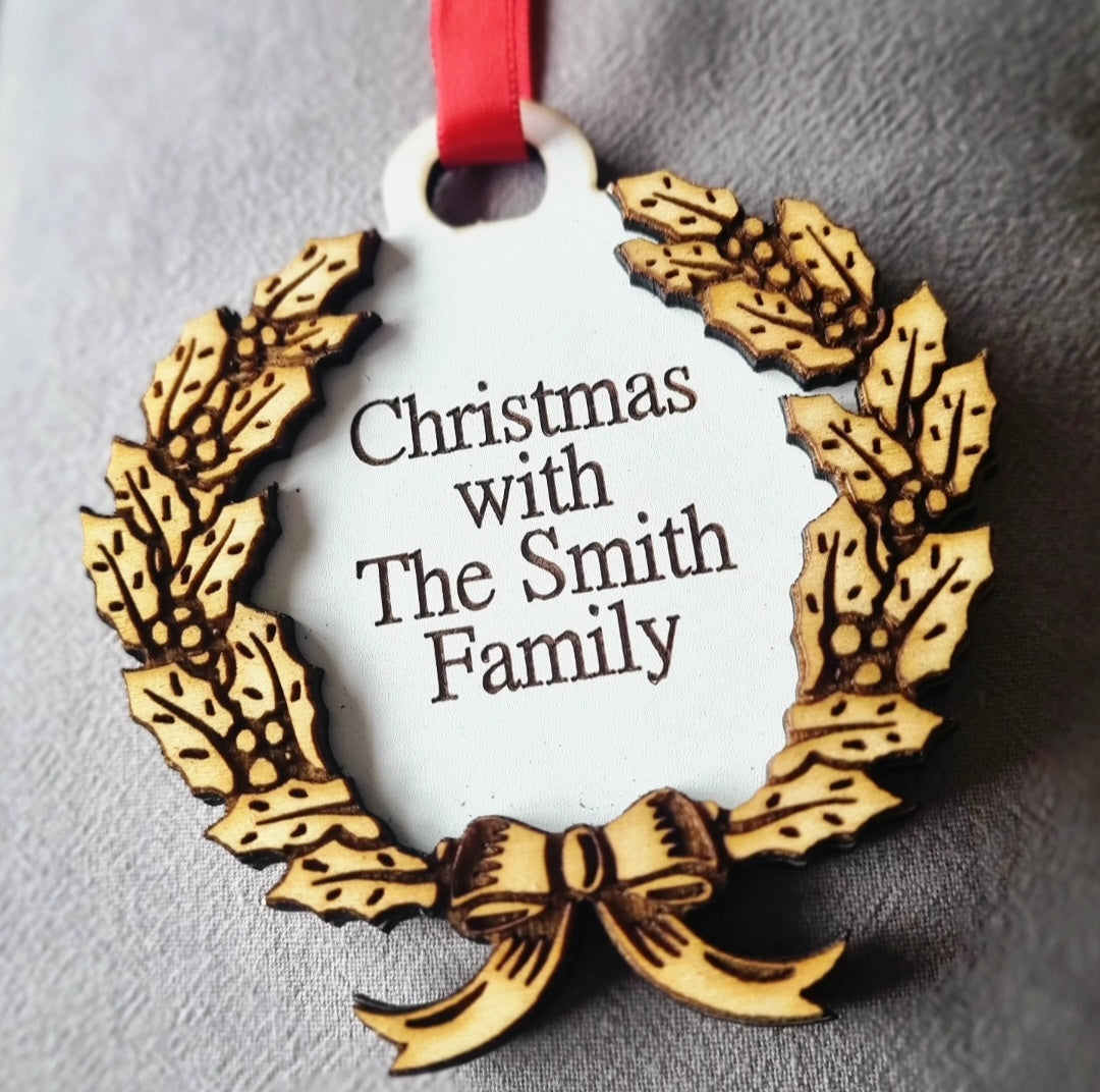 Personalised Christmas Wreath Tree Decoration (BUY ONE GET ONE FREE