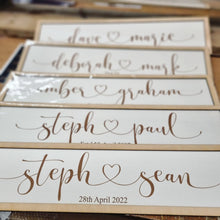 Load image into Gallery viewer, Personalised Couple Heart Linked White & Natural Wood Sign