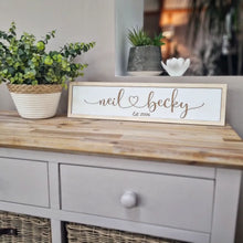 Load image into Gallery viewer, Personalised Couple Heart Linked White & Natural Wood Sign
