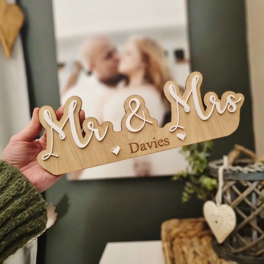 Personalised Couples - White & Oak Sign