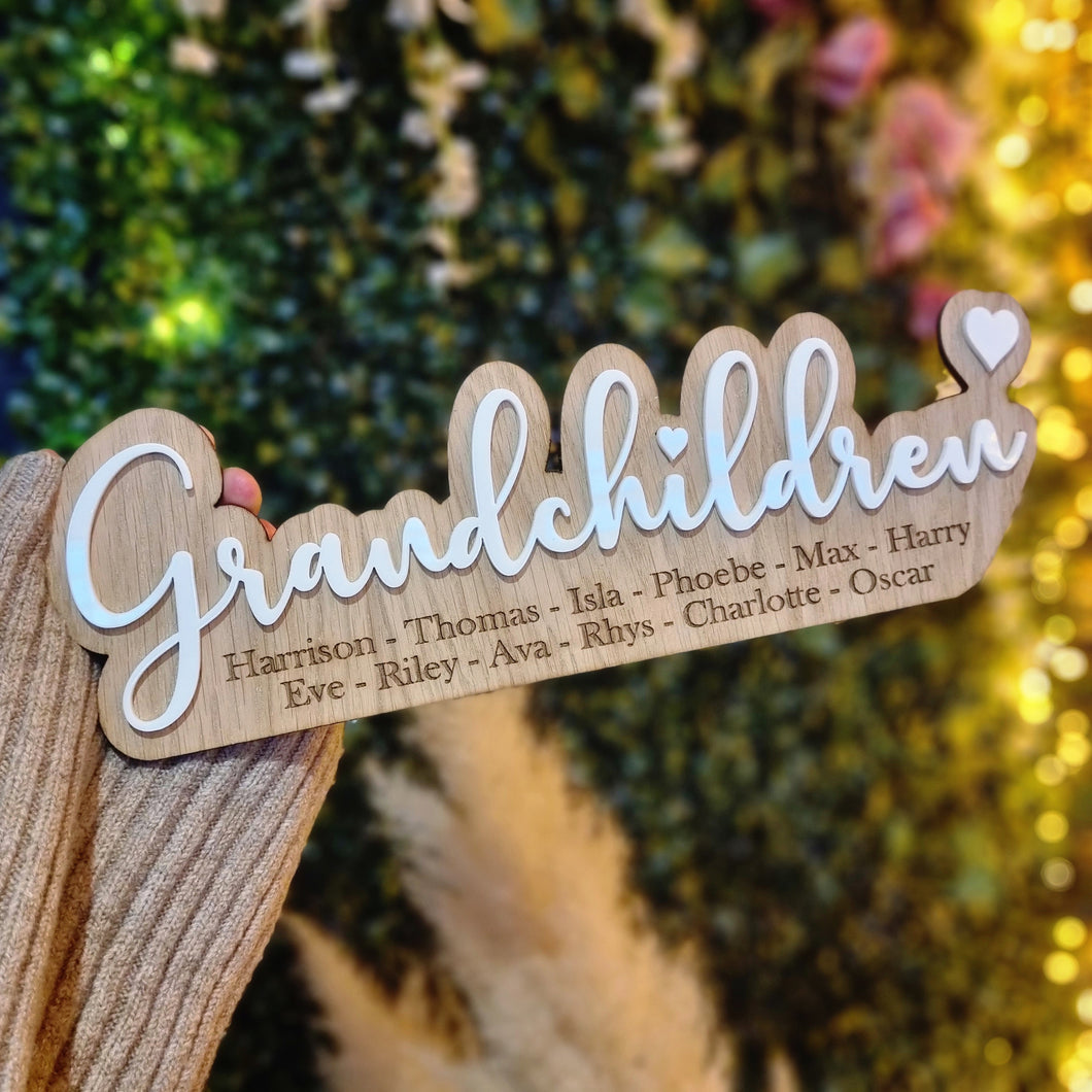 Personalised Grandchildren Sign - White & Oak