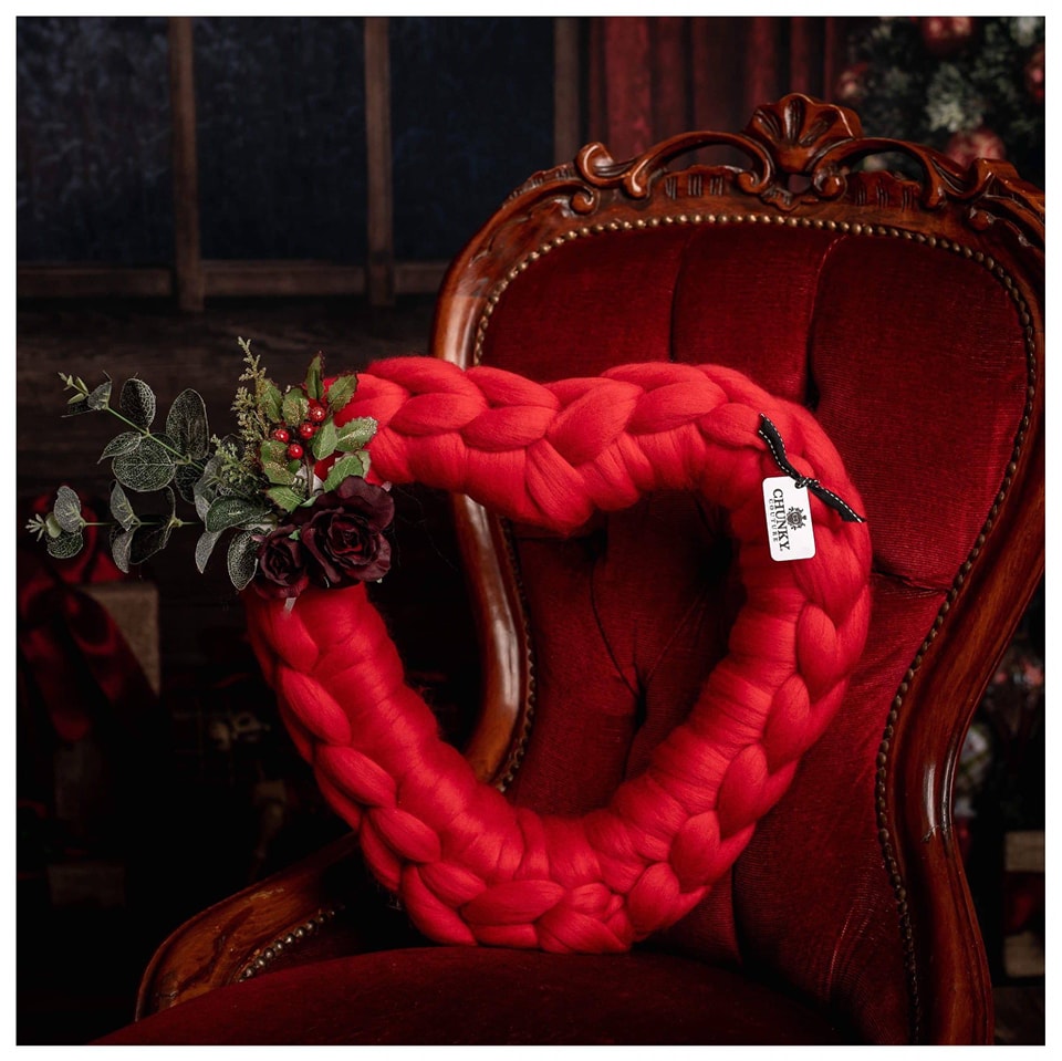 Luxury Christmas Floral Chunky Knit Heart