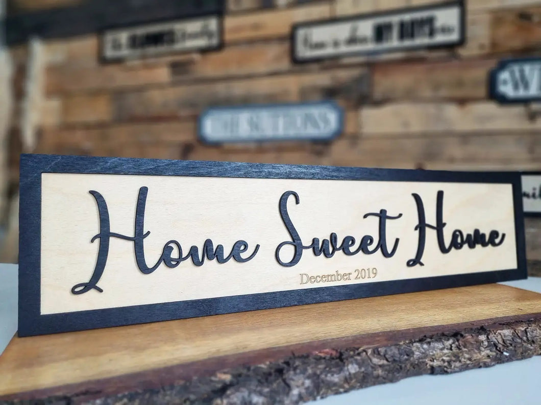 Personalised Home Sweet Home Black & Birch 3D Sign