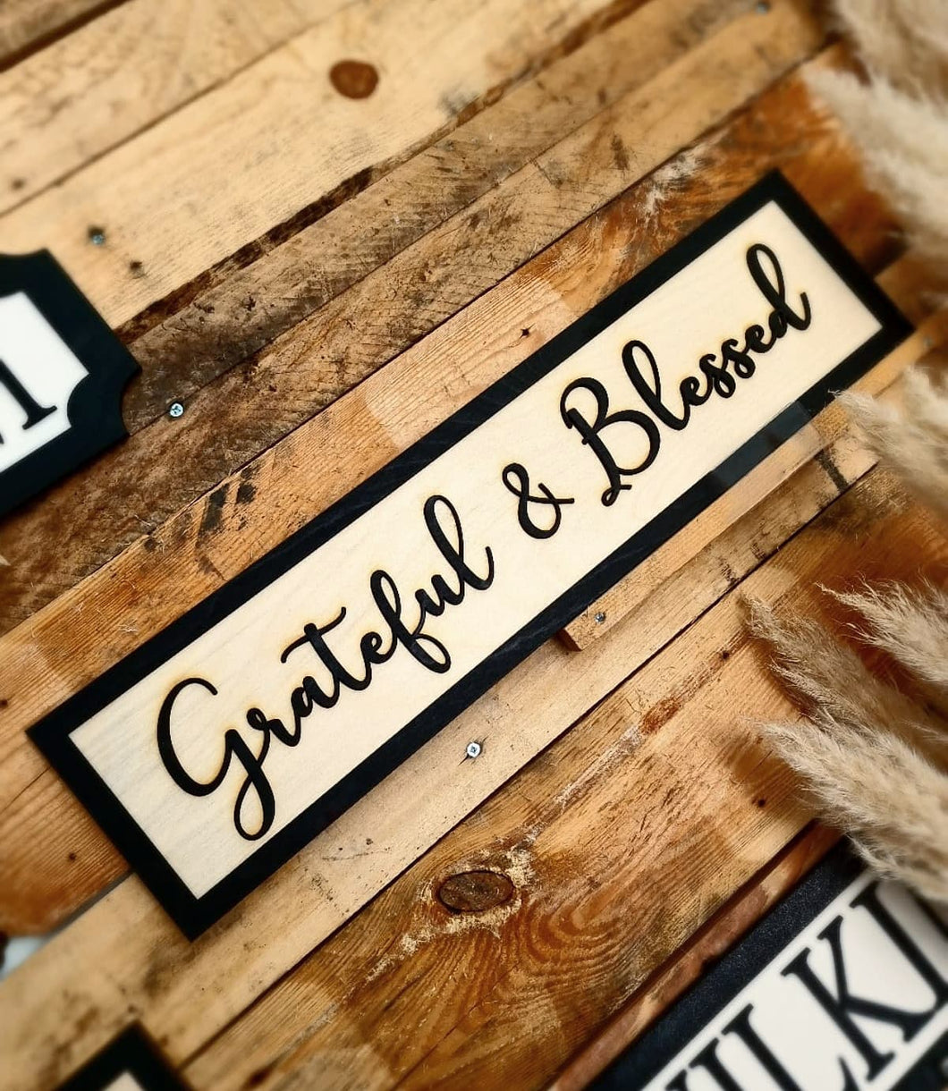 Grateful & Blessed Black & Birch 3D Sign