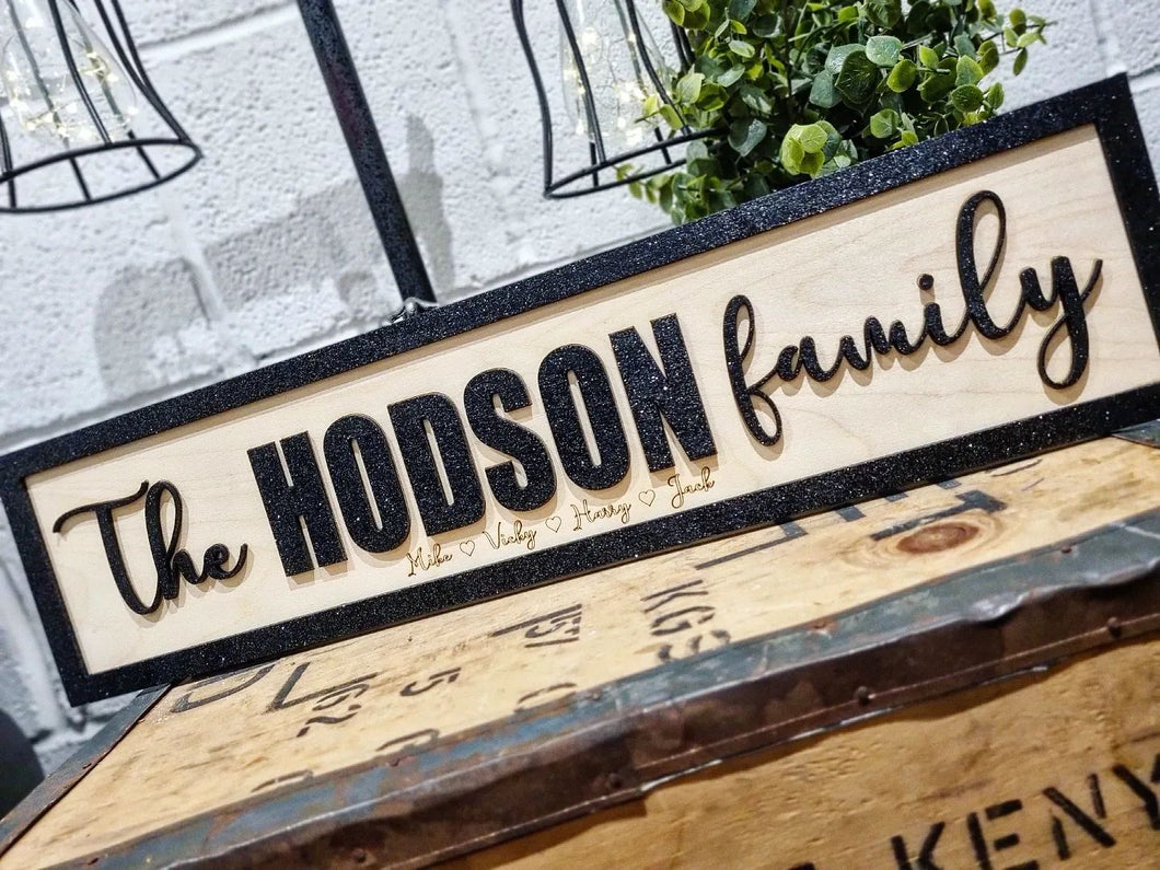 Personalised Family Black & Birch 3D Sign