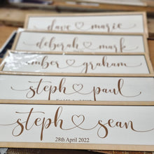 Load image into Gallery viewer, Personalised Couple Heart Linked White &amp; Natural Wood Sign
