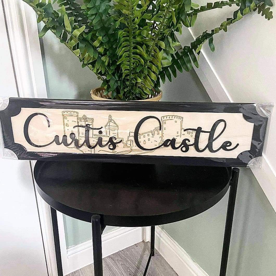 Personalised Castle Family Black & Birch 3D Sign