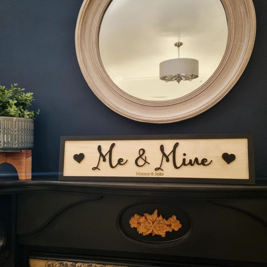 Personalised Me & Mine Black & Birch 3D Sign