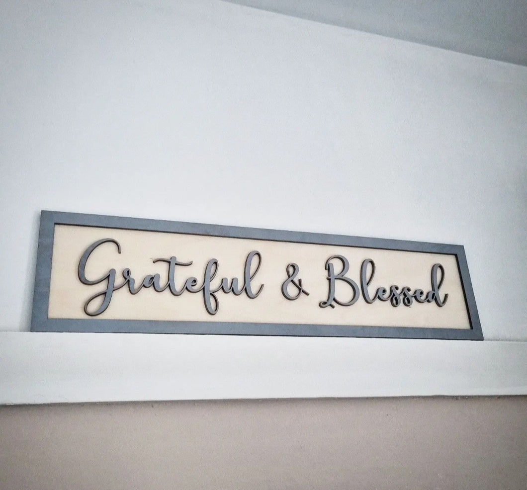 Grateful & Blessed Grey & Birch 3D Sign