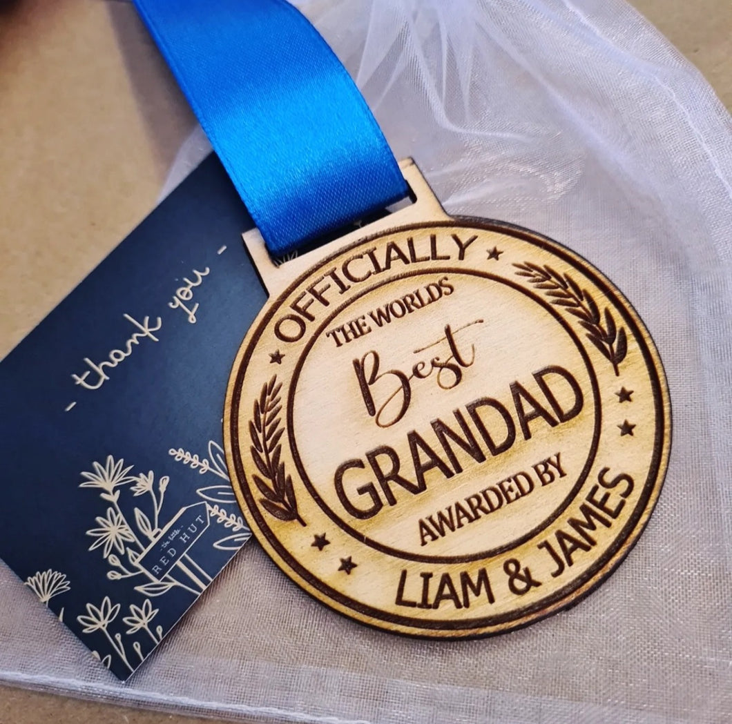 Personalised Best Grandad Wooden Medal