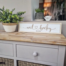 Load image into Gallery viewer, Personalised Couple Heart Linked White &amp; Natural Wood Sign

